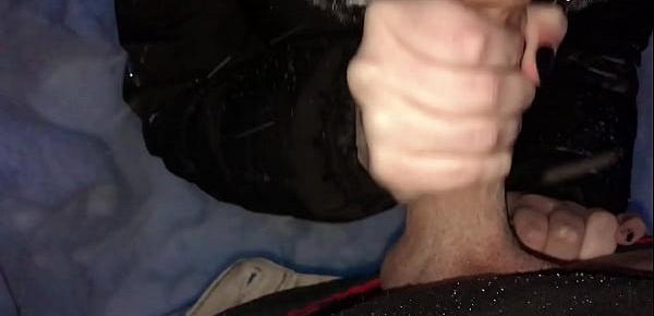  Neighbor Passionate Sucks Big Dick in Frost to Cum in Mouth - Outdoor